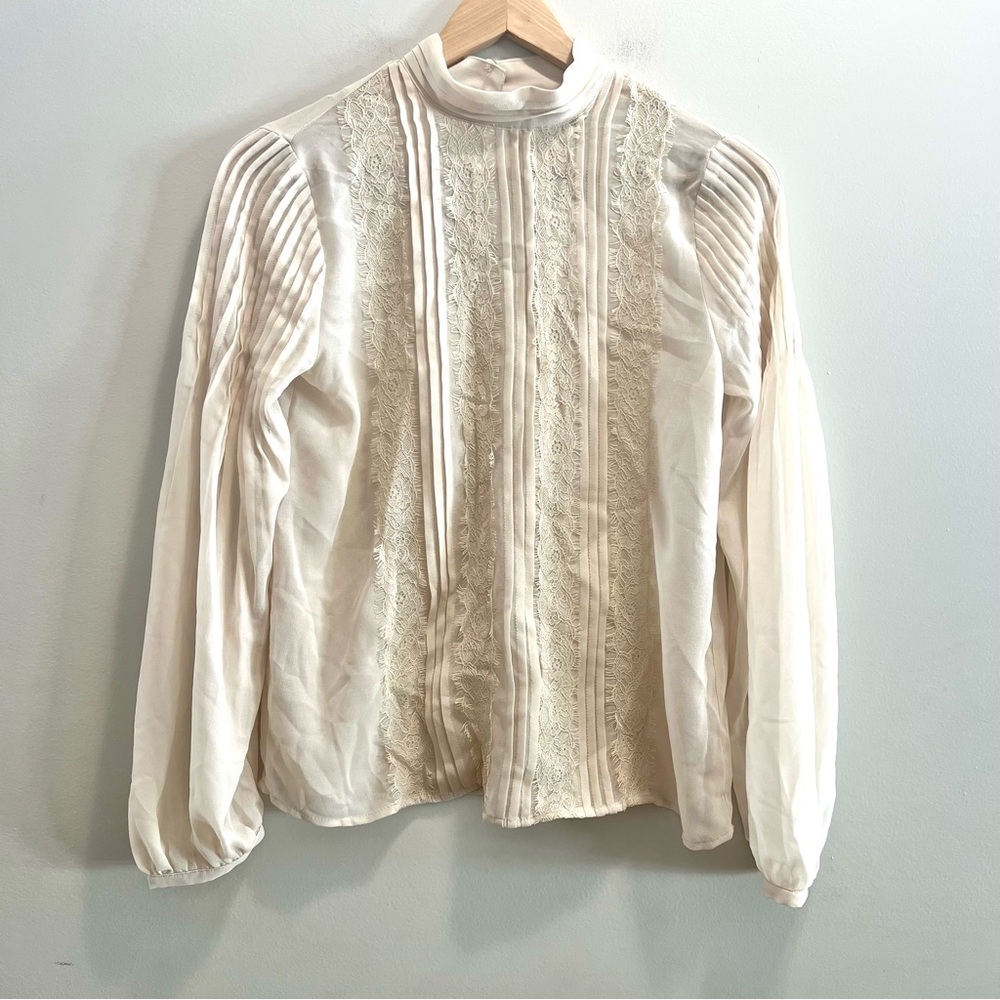 NWT Banana Republic Sheer Pink Blouse Women's XS Balloon Sleeve Beige